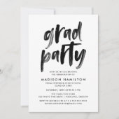 Moderne Brush Script Zwart-Wit Afstudeerfeest Kaart (Voorkant)