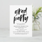 Moderne Brush Script Zwart-Wit Afstudeerfeest Kaart (Staand voorkant)