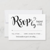 Moderne Brush Script Zwart-wit Huwelijk RSVP Kaartje (Voorkant)