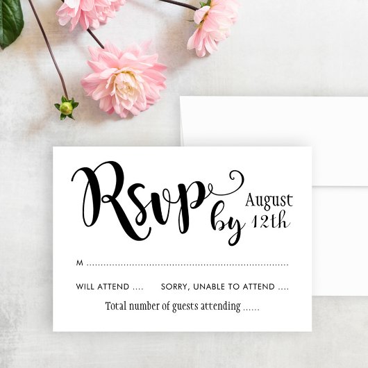 Moderne Brush Script Zwart-wit Huwelijk RSVP Kaartje