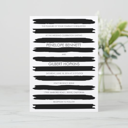 Moderne Brush Strokes bruiloft uitnodiging (Staand voorkant)