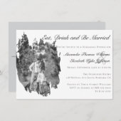 Moderne Brushstroke foto bruiloft repetitie diner Kaart (Voorkant / Achterkant)