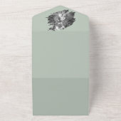 Moderne Brushstroke Fotobruiloft | Sage Green All In One Uitnodiging (Buitenkant)