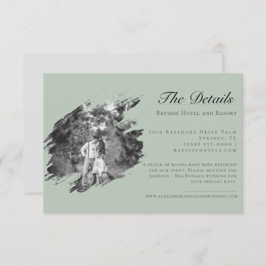 Moderne Brushstroke Fotobruiloft | Sage Green Informatiekaartje (Voorkant / Achterkant)