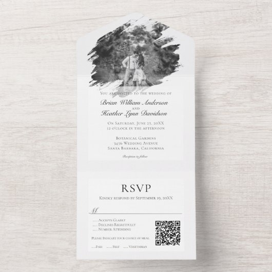 Moderne Brushstroke Fotobruiloft | Wit All In One Uitnodiging (Binnen)