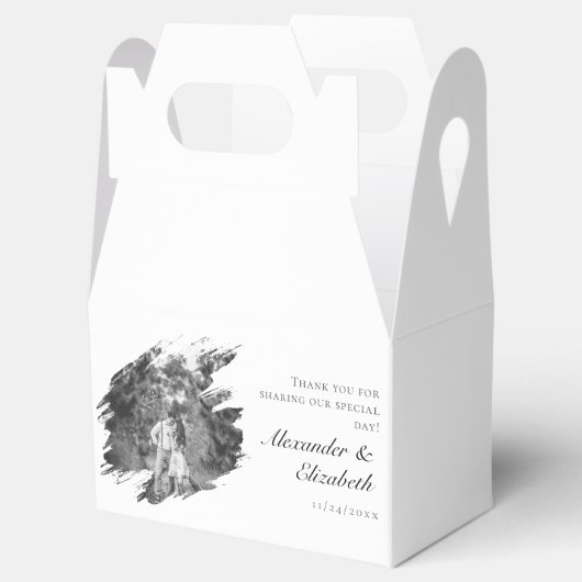 Moderne Brushstroke Fotobruiloft | Wit Bedankdoosjes (Geopend)