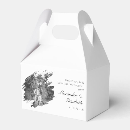 Moderne Brushstroke Fotobruiloft | Wit Bedankdoosjes (Voorkant Zijde)