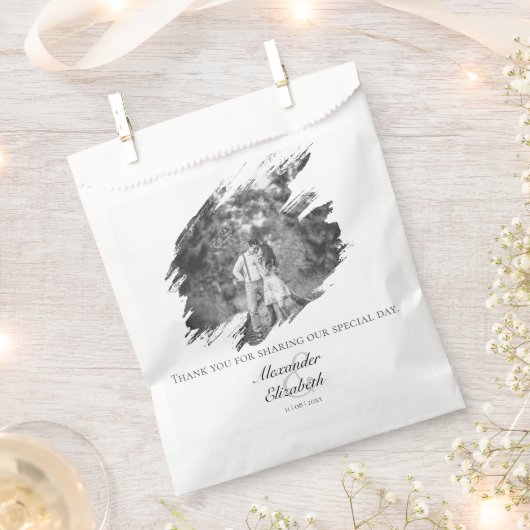 Moderne Brushstroke Fotobruiloft | Wit Bedankzakje (Geknipt)