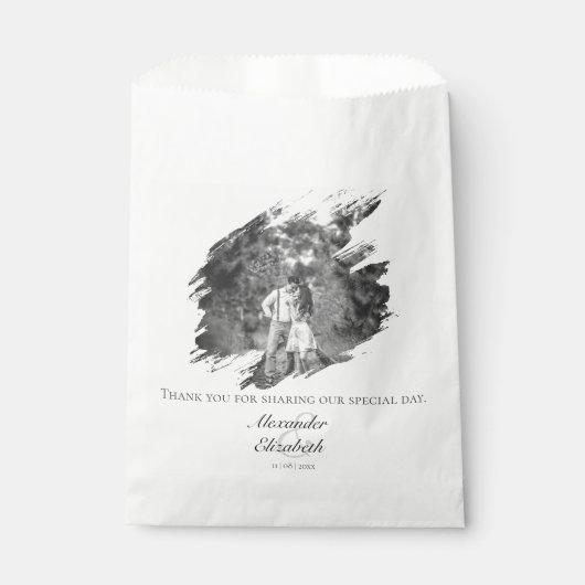 Moderne Brushstroke Fotobruiloft | Wit Bedankzakje (Voorkant)