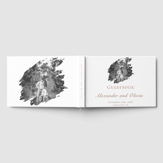 Moderne Brushstroke Fotobruiloft | Wit Gastenboek (Volledig)
