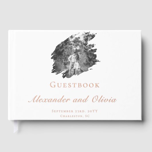 Moderne Brushstroke Fotobruiloft | Wit Gastenboek (Voorkant)