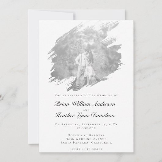 Moderne Brushstroke Fotobruiloft | Wit Kaart (Voorkant)