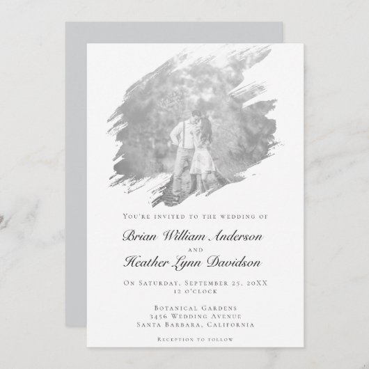 Moderne Brushstroke Fotobruiloft | Wit Kaart (Voorkant / Achterkant)