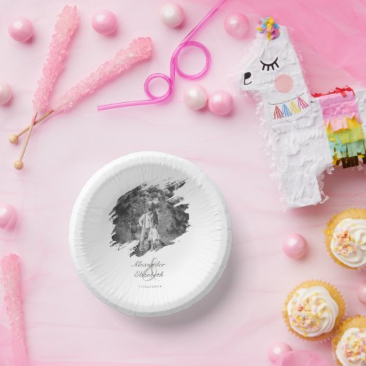 Moderne Brushstroke Fotobruiloft | Wit Papieren Kommen (Feest)