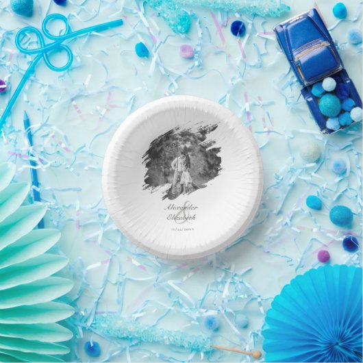 Moderne Brushstroke Fotobruiloft | Wit Papieren Kommen (Feest)