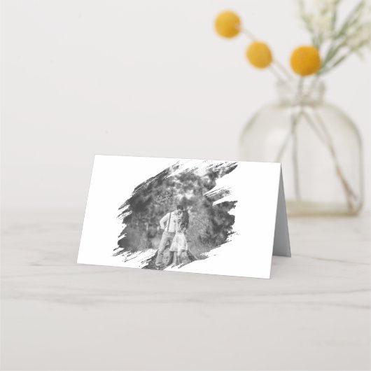 Moderne Brushstroke Fotobruiloft | Wit Plaatskaartje (Achterkant)