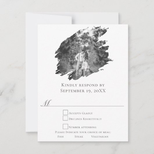 Moderne Brushstroke Fotobruiloft | Wit RSVP Kaartje (Voorkant)