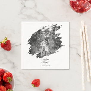 Moderne Brushstroke Fotobruiloft   Wit Servet