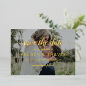 Moderne brute foto's bewaren de datum goud folie uitnodiging (Staand Voorkant)