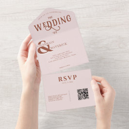 Moderne bruusroze QR-code bruiloften All In One Uitnodiging