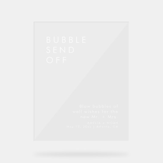 Moderne Bubbel Afscheid Bruiloftsreceptie Acryl Bord (Voorkant)