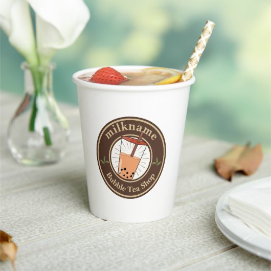 Moderne Bubble Theemelkwinkel Café Personeelsnaam  Papieren Bekers (Insitu)