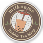 Moderne Bubble Theemelkwinkel Café Personeelsnaam Sticker (Voorkant)