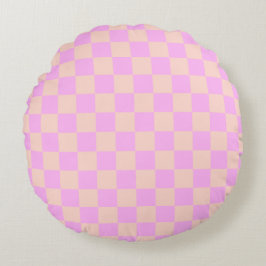 Moderne Bubblegum & Perzik Schachbrett Rond Kussen