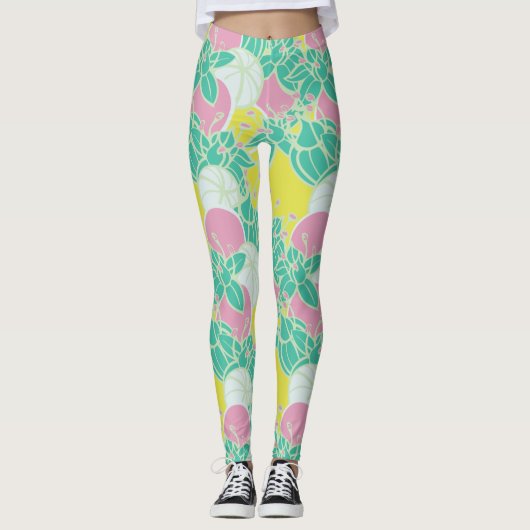 Moderne Bud & Flower Bold Patroon Athleisure Leggings (Voorkant)