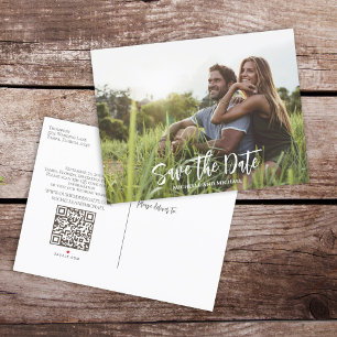 Moderne Budget Bruiloft Bewaar de Datum Foto QR Co Aankondigingskaart