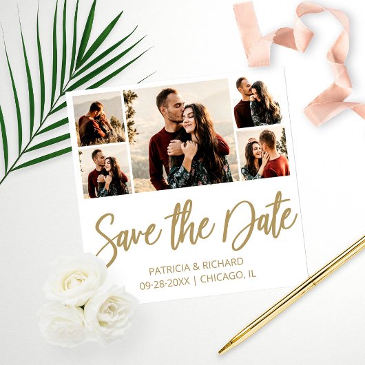 Moderne Budget Bruiloft Save The Date Foto Collage Afdruk