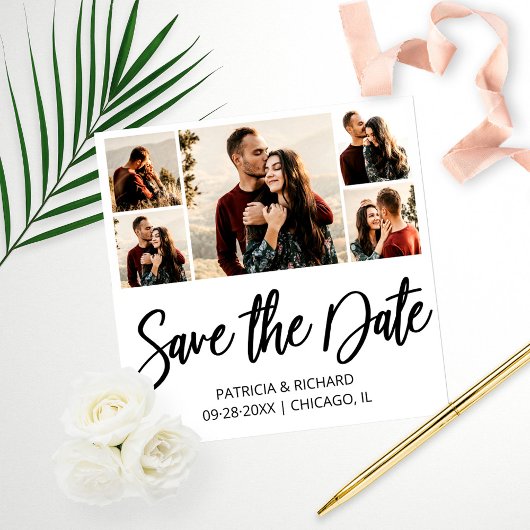 Moderne Budget Bruiloft Save The Date Foto Collage Afdruk