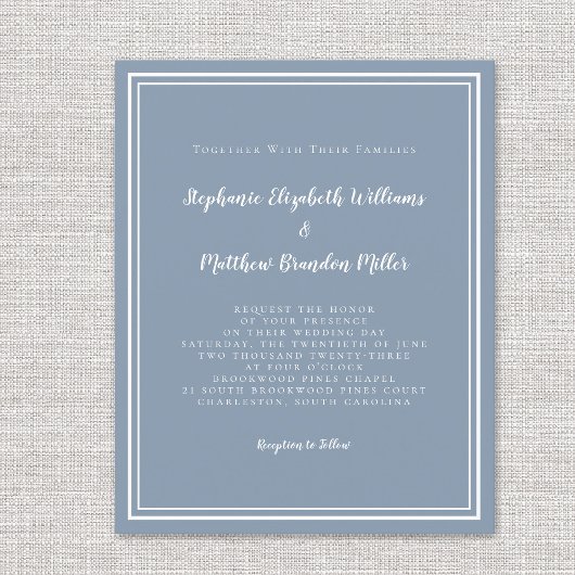 Moderne Budget Eenvoudige Trouwkaart Stofblauw Uit