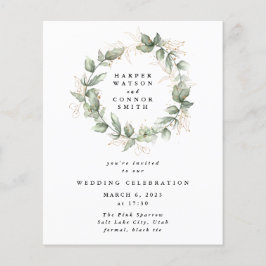 Moderne budget Gold Eucalyptus Wreath Wedding Flyer
