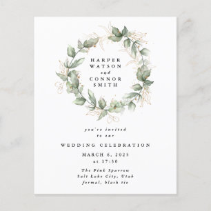 Moderne Budget Gouden Eucalyptus Krans Bruiloft Flyer