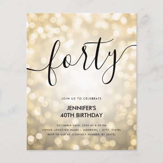 Moderne BUDGET Gouden Glitter Lichten 40e Verjaard Flyer (Voorkant)