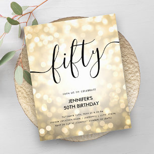 Moderne BUDGET Gouden Glitter Lichten 50ste Verjaa Flyer