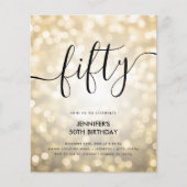 Moderne BUDGET Gouden Glitter Lichten 50ste Verjaa Flyer (Voorkant)