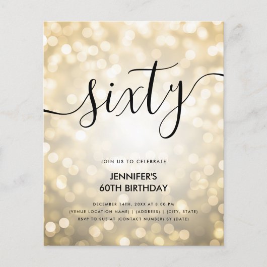 Moderne BUDGET Gouden Glitter Lichten 60e Verjaard (Voorkant)