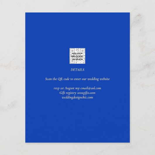 Moderne budget Royal Blue Monochrome Wedding (Achterkant)