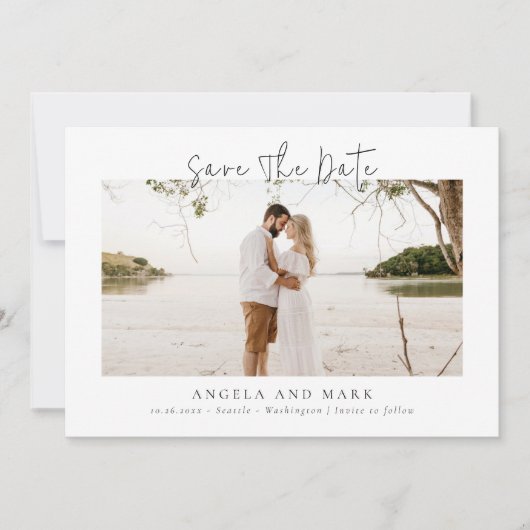 Moderne Budget Script Foto Opslaan van de Datum Kaart (Voorkant)