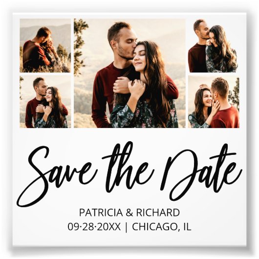 Moderne budgetbruiloft bespaart de datum waarop de foto afdruk (Voorkant)