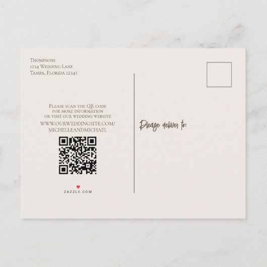 Moderne budgetfoto Save the Date Wedding QR Code Aankondigingskaart (Achterkant)