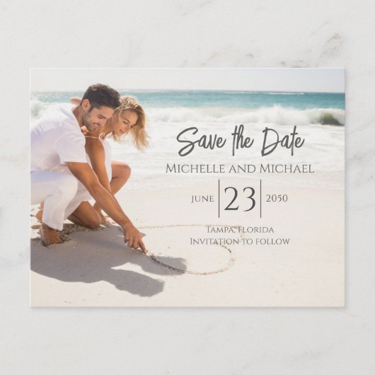 Moderne budgetfoto Save the Date Wedding QR Code Aankondigingskaart (Voorkant)