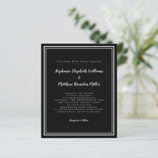 Moderne budgettaire chic Wedding Black White Uitno (Staand voorkant)