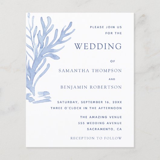 Moderne budgettaire uitnodiging voor huwelijk blau (Voorkant)