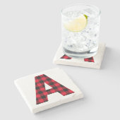 Moderne Buffalo Plaid Beginletter A Monogram Stenen Onderzetter (Zijkant)