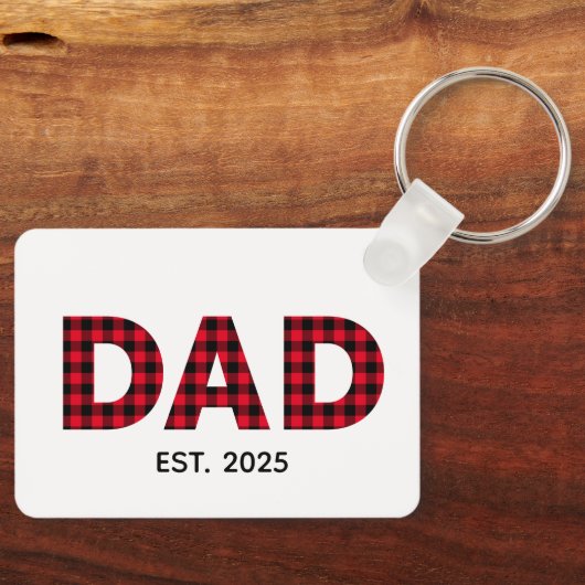 Moderne Buffalo Plaid Dad Vastgestelde datum Foto Sleutelhanger (Voorkant)