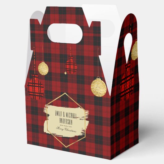 Moderne Buffalo Plaid Gouden Kerst Persoonlijk Bedankdoosjes (Geopend)