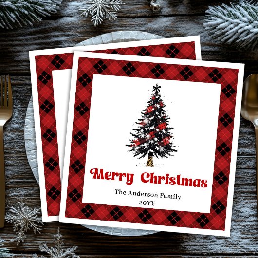 Moderne Buffalo Plaid Kerstboom Servet